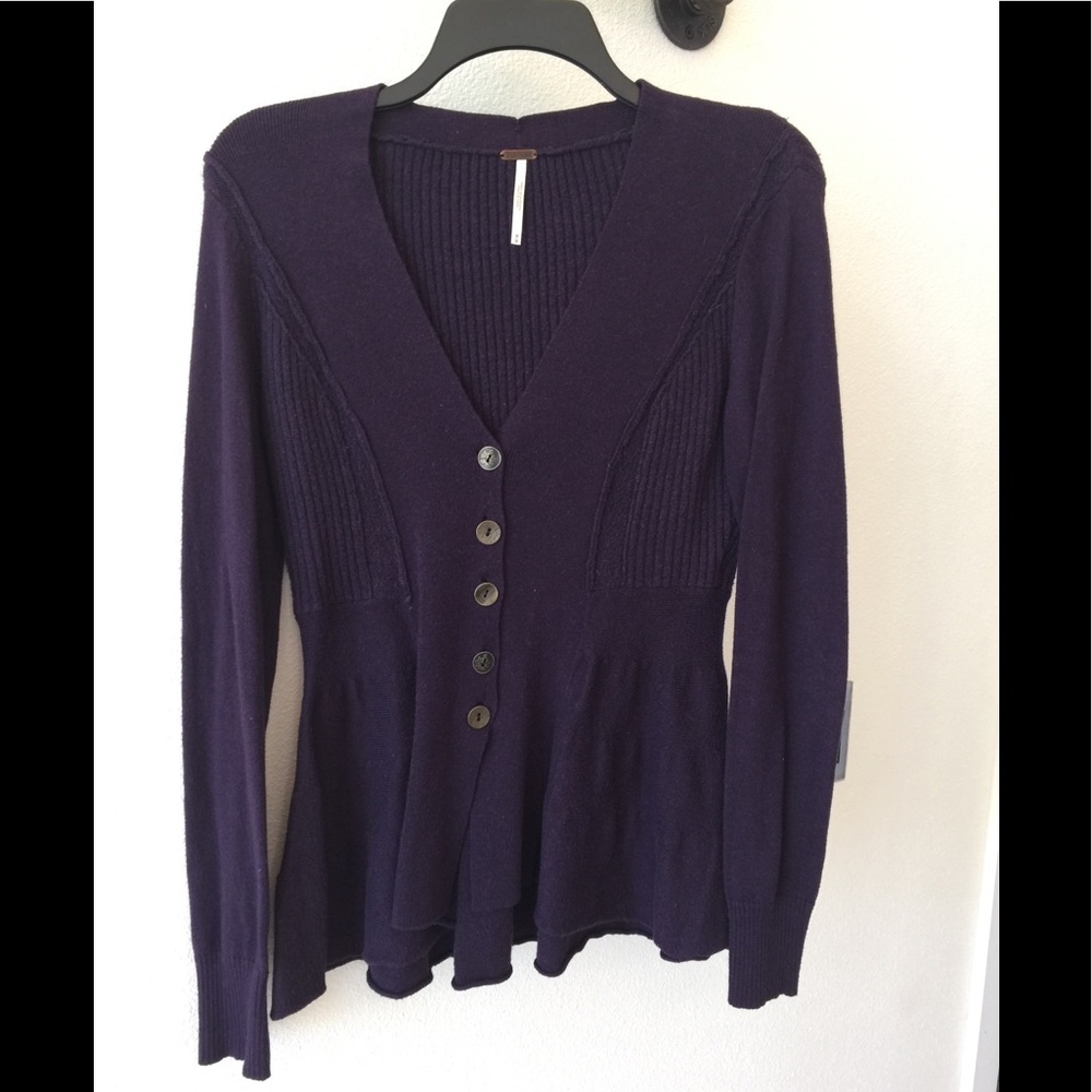 Free People Purple V-Neck Sweater